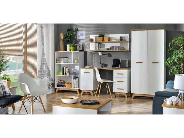 Xlmoebel Büromöbel-Set 4-teiliges Büro-Möbel-Set mit Schreibtisch Tisch Kommode Schrank, (Büro Set), Hergestellt in Europa, weiß von OTTO