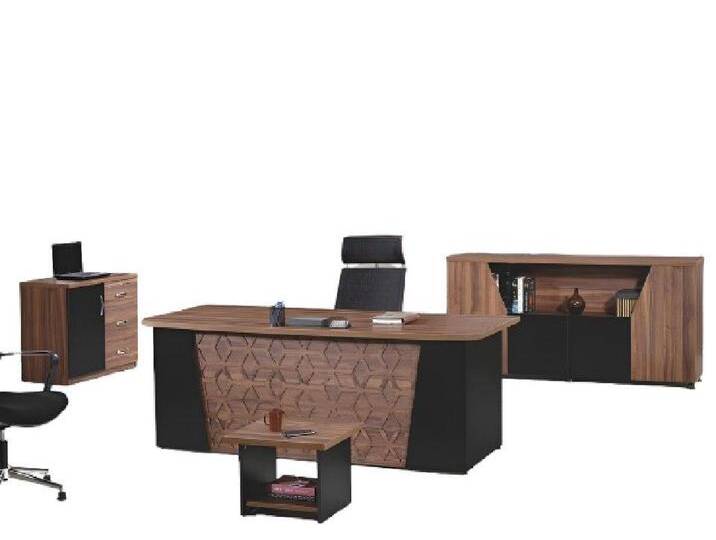 Xlmoebel Schreibtisch Büro-Schreibtisch-Set aus Holz in Braun bestehend aus 4 Teilen (4-St., Büro Set 4tlg (Bürotisch + Couchtisch + Schrank + Kommode) von OTTO