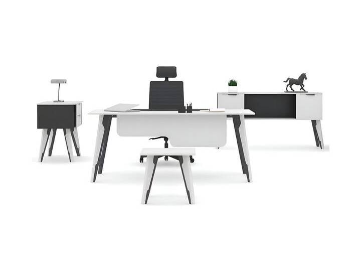 Xlmoebel Schreibtisch Weißer Büroschrank mit Tisch und Kommode im modernen Stil (4tlg. Büro Set (Schreibtisch + Büroschrank + Kommode + Couchtisch) von OTTO