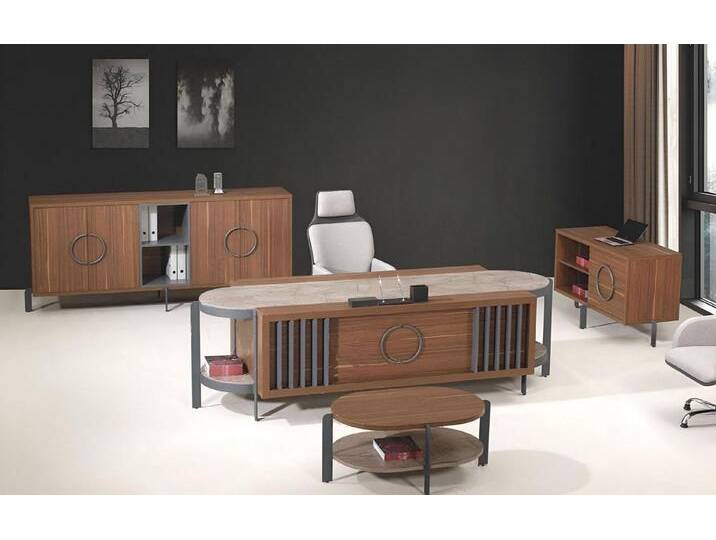 Xlmoebel Büromöbel-Set Schreibtisch-Set für das Büro aus braunem Holz mit großer Kommode, (Büro Set 4tlg (Bürotisch + Kommode + Couchtisch + Schrank) von OTTO