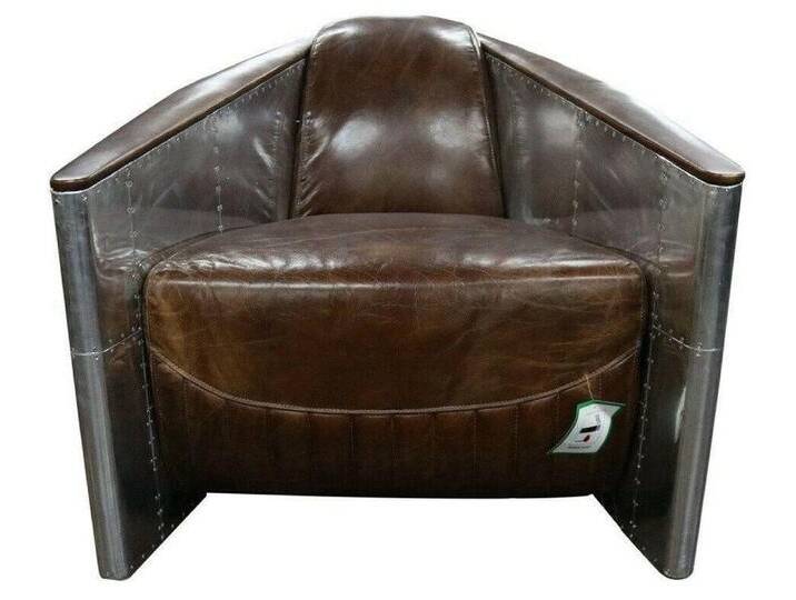 Xlmoebel Sessel Flieger Sofa Sitzmöbel Echtleder Couch Club Lounge Vintage Aluminium (Sessel), Hergestellt in Europa, braun von OTTO