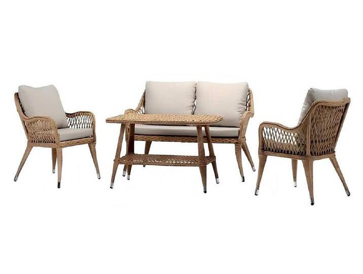 Xlmoebel Gartenlounge-Set Hochwertige Rattan-Sitzgruppe mit 2-Sitzer-Sofa, modernen Sesseln, (4tlg Set(Sofa 2 Sitzer+2x Sessel+Couchtisch) von OTTO