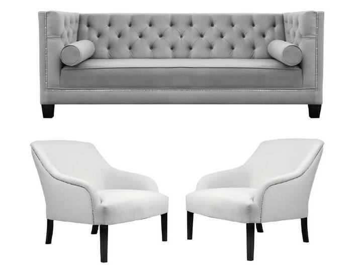 Xlmoebel Chesterfield-Sofa Neu Grauer Chesterfield-Sessel in XXL-Größe mit weißem Stoffbezug, Hergestellt in Europa, grau von OTTO