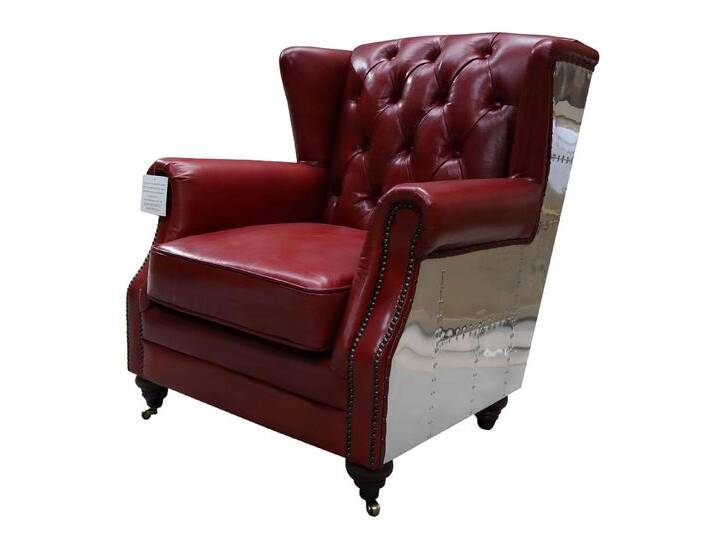 Xlmoebel Sessel Neuer Ledersessel im Vintage Chesterfield-Stil aus echtem Leder (Ohrensessel), Hergestellt in Europa, rot von OTTO