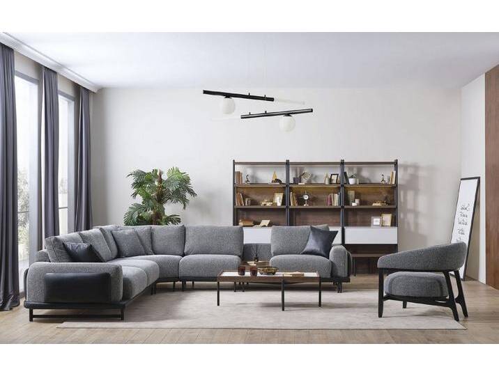 Xlmoebel Ecksofa Wohnzimmer-Set in Grau mit L-förmigem Sofa, Designer-Sessel, Hergestellt in Europa, grau von OTTO