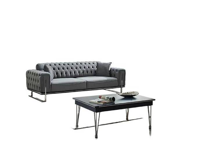 Xlmoebel Sessel Zeitgemäße Design-Sitzgruppe 2-teilig in Grau mit gepolsterten (2tlg Wohnzimmer Set (Sofa 3 Sitzer + Sessel), Hergestellt in Europa von OTTO