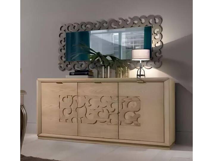 Xlmoebel Sideboard Elegantes Spiegel-Sideboard aus Holz für das Wohnzimmer in Braun, (Sideboard + Spiegel), Hergestellt in Italy, beige von OTTO