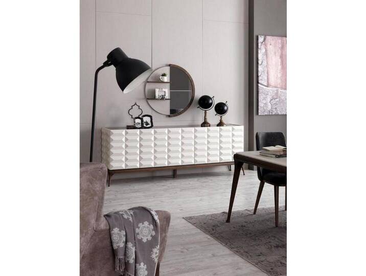 Xlmoebel Sideboard Hochglanz Spiegel Sideboard mit Regalen in Weiß - Designer-Kommode (Sideboard + Spiegel), Hergestellt in Europa, weiß von OTTO