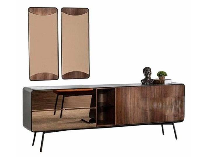 Xlmoebel Sideboard Zeitgemäße Kommode Anrichte Spiegel Holz Braun Set Ensemble (2 St., Sideboard, 2x Spiegel), Hergestellt in Europa, braun schwarz von OTTO