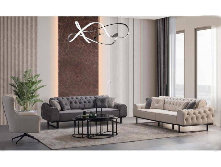 Xlmoebel Polstergarnitur 3-teiliges Set Designer Polstersessel in Weiß-Grau, (3tlg.Wohnzimmer Set (Sofagarnitur 3+3+1 Sitzer), Hergestellt in Europa von OTTO