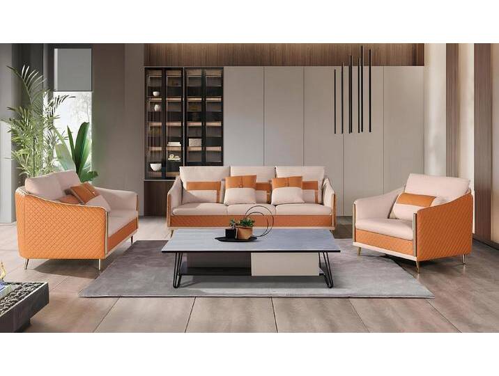 Xlmoebel 3-Sitzer Designer-Couch Dreisitzer Moderne Couch Wohnlandschaft Leder-Couch, Hergestellt in Europa, beige von OTTO