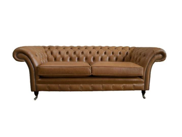 Xlmoebel Sofa Dreisitzer Chesterfield Polstersofa in braunem Leder und Textilbezug, 1 Teile, Hergestellt in Europa, braun von OTTO