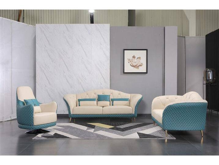 Xlmoebel Sofa Exklusive Sofa-Garnitur 3+1+1 Sitzer mit Möbel Couch Ledersofa, Hergestellt in Europa, beige blau, Blau/Beige Xlmoebel Sofa Exklusive Sofa-Garnitur 3+1+1 Sitzer mit Möbel Couch Ledersofa, Hergestellt in Europa, beige blau, Blau/Beige von OTTO