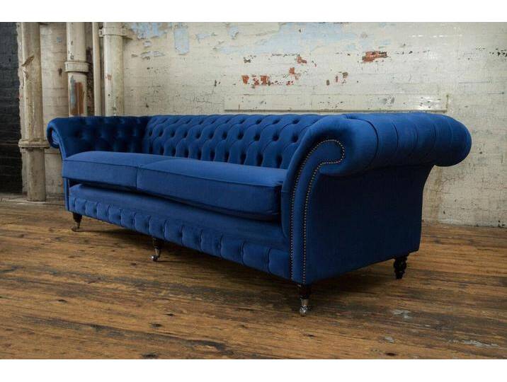 Xlmoebel Sofa Traditionelle Chesterfield 4-Sitzer Couch aus Samtleder in Blau mit, Hergestellt in Europa, blau von OTTO