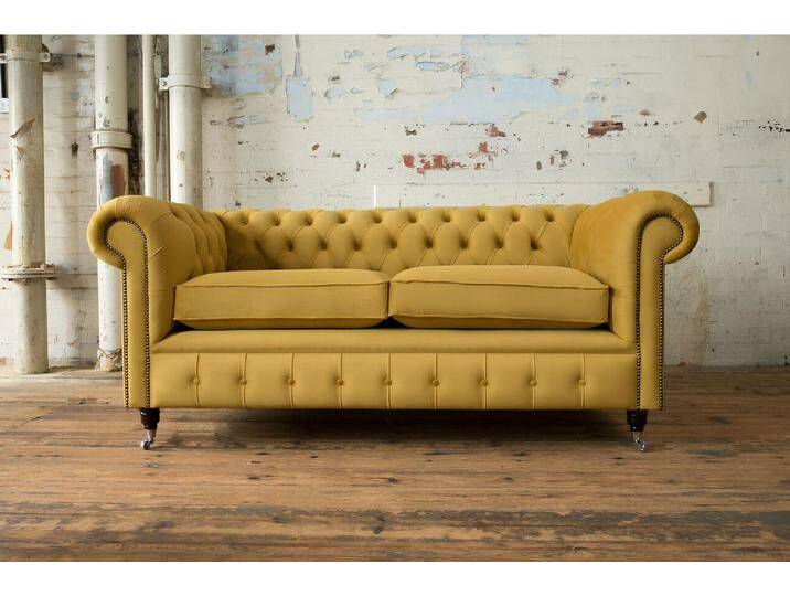 Xlmoebel Chesterfield-Sofa Zweisitzer Chesterfield-Sofa in gelbem Leder-Textil-Design, Hergestellt in Europa von OTTO