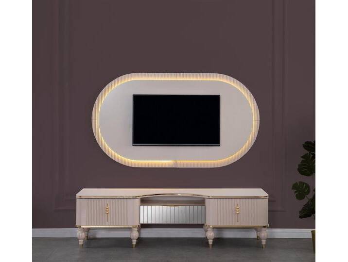 Xlmoebel TV-Board Zeitgemäße Beige Wohnzimmermöbel Set Designer TV-Lowboard Wandpaneel (2 St., Set TV-Ständer + Wandpanel), Hergestellt in Europa von OTTO