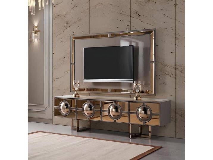 Xlmoebel TV-Schrank Fernsehtisch RTV Unterschrank Wohnzimmer Highboard Gold Holzrahmen (TV-Ständer + Rahmen) Hergestellt in Europa von OTTO
