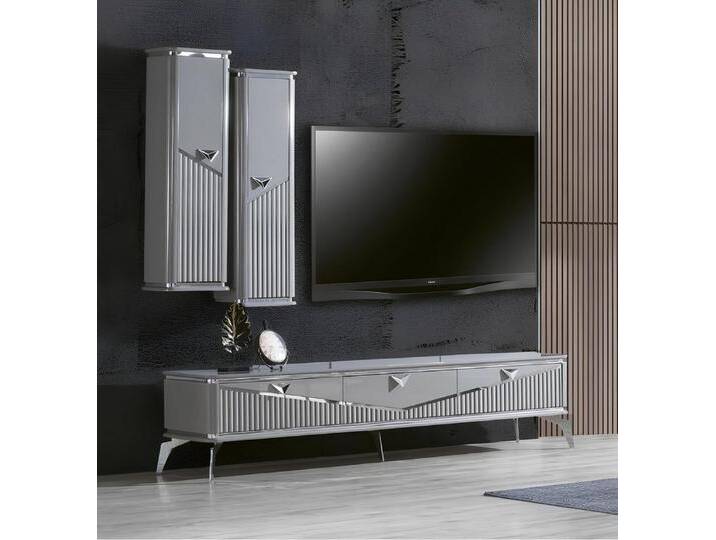 Xlmoebel TV-Schrank rtv Sideboard TV-Ständer für die Wand in grauem Hochglanz - Wohnwand (TV-Ständer + Wandregal) Hergestellt in Europa, grau von OTTO