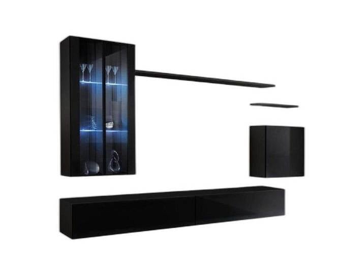 Xlmoebel TV-Wand Wohnzimmerausstattung Wandregal Wandschrank Kommode Schwarz, (7-St., 1x Wohnwand + 2x TV Ständer + 3x Wandschrank + 2x Wandregal) von OTTO