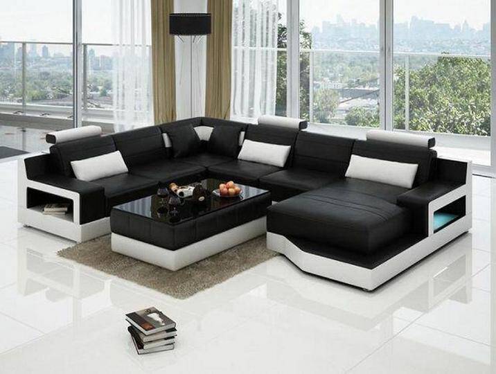 Xlmoebel Wohnlandschaft Ecksofa aus Leder mit USB-Anschluss, Wohnlandschaft Polster U-Form, Hergestellt in Europa, schwarz, Variante A von OTTO
