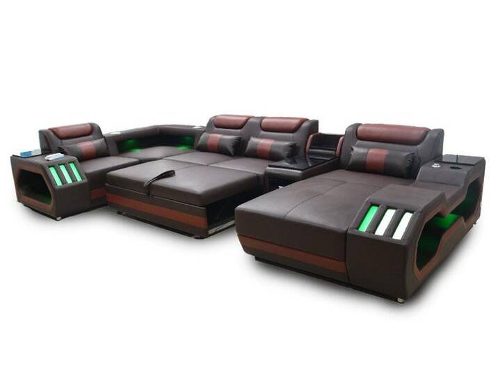 Xlmoebel Wohnlandschaft Hochwertiges Ecksofa in U-Form für das Wohnzimmer mit Schlaffunktion, Hergestellt in Europa, braun, Variante B von OTTO