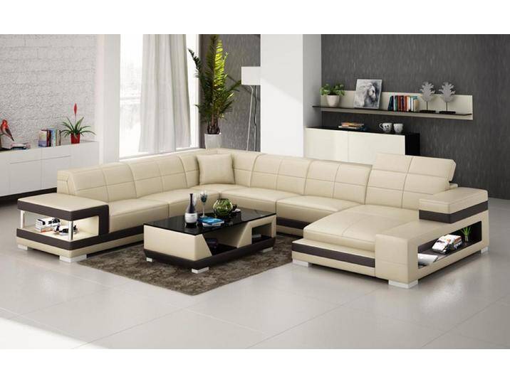 Xlmoebel Wohnlandschaft Ledersofa Eckcouch in modernem Design G8017, Hergestellt in Europa, beige, Variant A, Beige von OTTO