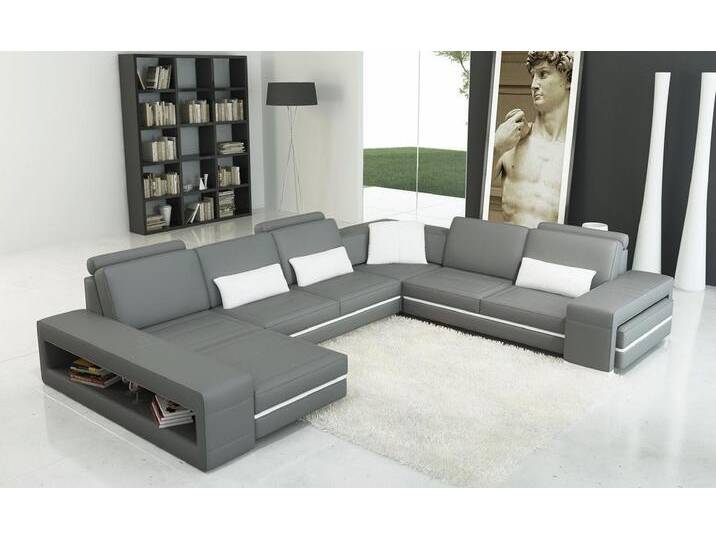 Xlmoebel Wohnlandschaft Moderne Designer U-Form Ledersofa Wohnlandschaft Ecksofa Couch Design, Hergestellt in Europa, grau, Variante B von OTTO