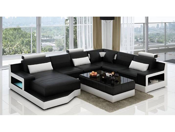 Xlmoebel Wohnlandschaft Modernes Design Ledersofa Eckcouch Wohnlandschaft Ecksofa Eckgarnitur, Hergestellt in Europa, schwarz, Variant B, schwarz von OTTO