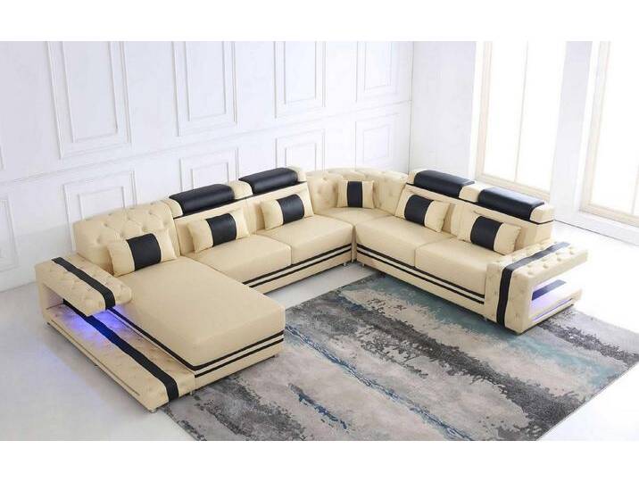 Xlmoebel Wohnlandschaft Modernes Ecksofa mit Ledersitzpolstern, USB-Anschluss, Hergestellt in Europa, beige, Variante - B von OTTO
