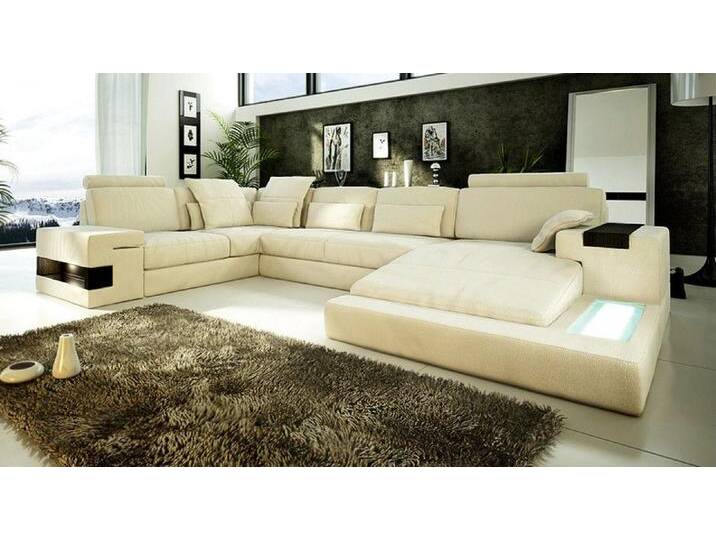 Xlmoebel Wohnlandschaft Neu LED Wohnlandschaft in U-Form mit USB-Anschluss und modernem Design, Hergestellt in Europa, beige, Variante B von OTTO