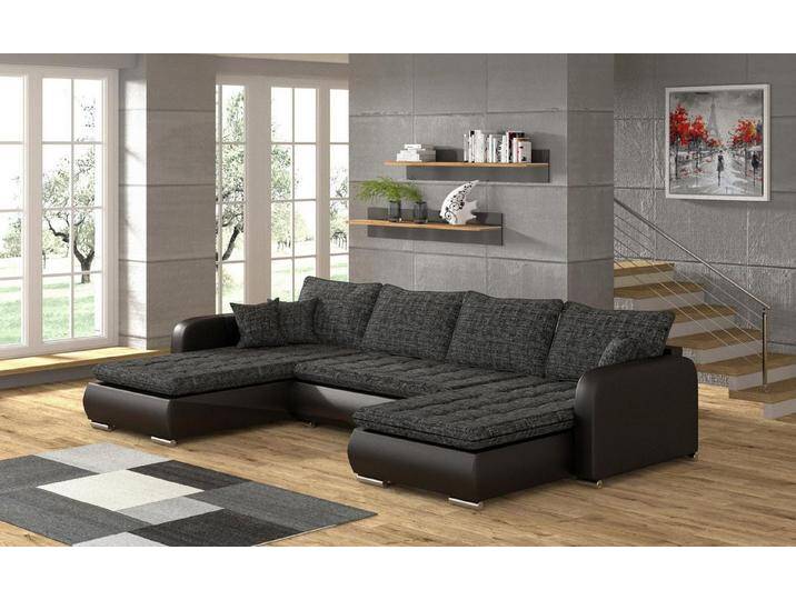 Xlmoebel Wohnlandschaft Neue Wohnlandschaft aus Leder und Stoff mit Bettfunktion in U-Form im, Hergestellt in Europa, schwarz Xlmoebel Wohnlandschaft Neue Wohnlandschaft aus Leder und Stoff mit Bettfunktion in U-Form im, Hergestellt in Europa, schwarz von OTTO