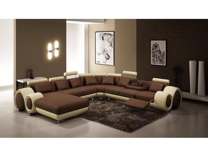 Xlmoebel Wohnlandschaft Neues Ecksofa in eleganter U-Form aus Leder mit modernem Design, Hergestellt in Europa, beige, Variante B von OTTO