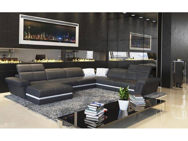 Xlmoebel Wohnlandschaft Neues modernes Design Ledersofa in U-Form für Wohnlandschaft 5136, Hergestellt in Europa, grau, Variante B von OTTO