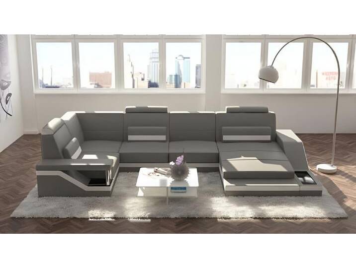 Xlmoebel Wohnlandschaft Sofa mit USB-Anschluss und Eckpolsterung in Textil, Leder und Stoff, Hergestellt in Europa, grau, Variante A, Grau/Weiß von OTTO