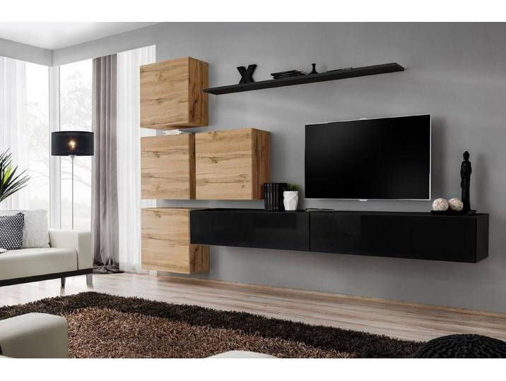 Xlmoebel Wohnwand Achtteilige Wohnkombination für Wohnzimmer TV-Möbel Holz Premium, (8-St., 1x Wohnwand + 2x TV Ständer + 4x Wandschrank + 1x Wandregal) von OTTO