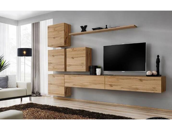 Xlmoebel Wohnwand Braun Set 7-teilig Fernsehmöbel Komplett Wohnregal Wandregal, (7-St., 1x Wohnwand + 2x TV Ständer + 4x Wandschrank + 1x Wandregal) von OTTO