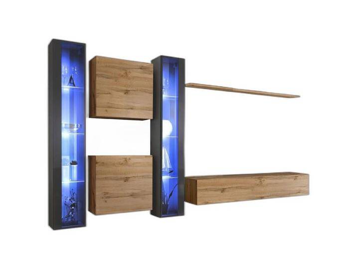 Xlmoebel Wohnwand Braunes Wohnwand Set mit Hängevitrine und Wandschrank, (7-St., 1x Wohnwand+1x TV Ständer+2x Wandschrank+2x Hänge Vitrine+1x Wandregal) von OTTO