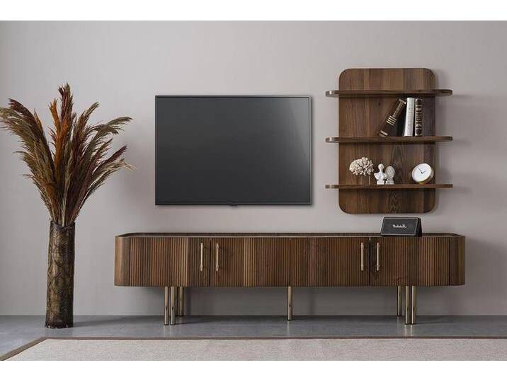 Xlmoebel Wohnwand Design Wohnwand Luxus TV Ständer in Braun mit Wandregalen für das, (Wohnwand Set 2tlg (TV Ständer + Wandregale) von OTTO