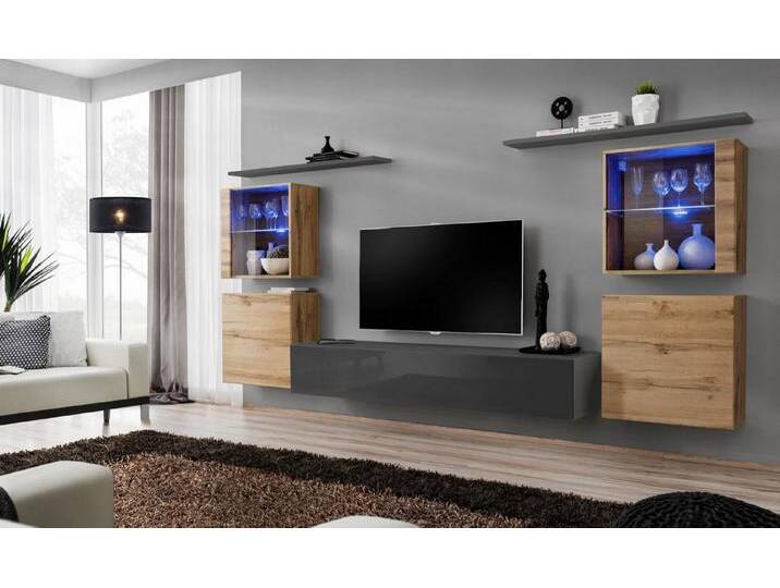 Xlmoebel Wohnwand Designer Hochglanz Wohnwand Set für das Wohnzimmer, (8-St., 1x Wohnwand + 1x TV Ständer + 4x Wandschrank + 2x Wandregale) von OTTO