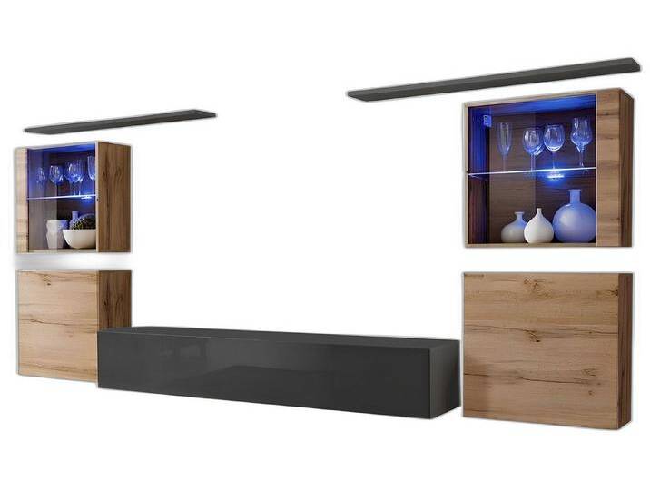 Xlmoebel Wohnwand Designer Hochglanz Wohnwand Set fürs Wohnzimmer, (7-St., 1x Wohnwand + 1x TV Ständer + 4x Wandschrank + 2x Wandregale) von OTTO