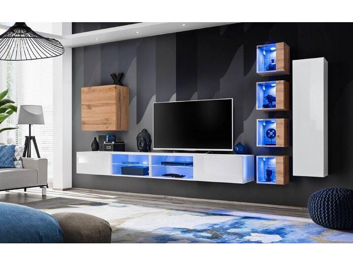 Xlmoebel Wohnwand Designer Wandregal TV Halterung Wandschrank Wohnzimmereinrichtung, (8-St., 2x TV Ständer + 6x Wandschränke), Hergestellt in Europa von OTTO