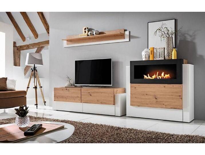Xlmoebel Wohnwand Designer Weiße Wohnwand edle Kommode mit Feuerstelle Möbelstücke, (3-St., TV-Ständer/Regal/Kommode mit Kamin), Hergestellt in Europa von OTTO