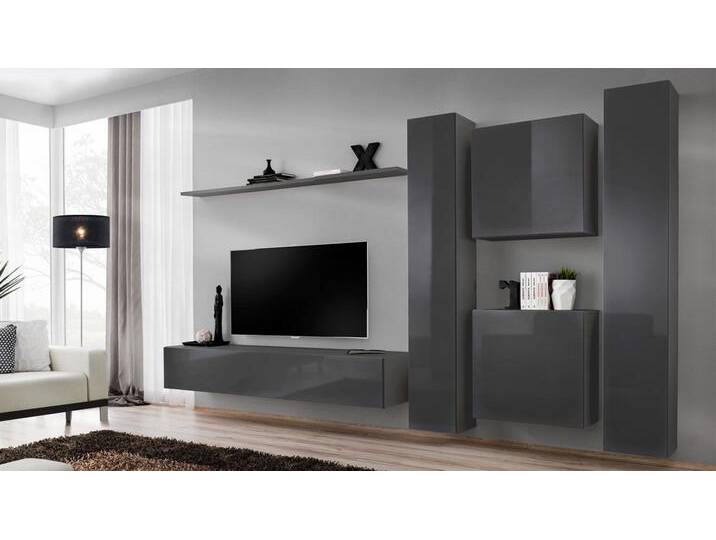 Xlmoebel Wohnwand Designer Wohnkommode Grau Luxus Raumgestaltung Komplett, (7-St., Wohnwand + TV Ständer + 4x Wandschrank + Wandregal) von OTTO