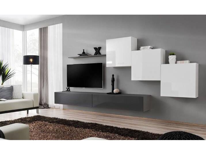 Xlmoebel Wohnwand Designer Wohnregal Grau TV Halter Moderne Sideboard Wandablage, (7-St., 1x Wohnwand + 2x TV Ständer + 3x Wandschrank + 1x Wandregal) von OTTO
