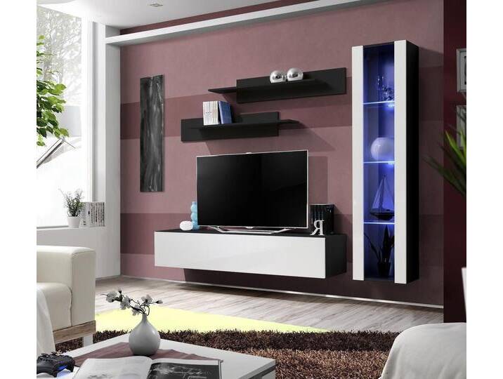 Xlmoebel Wohnwand Designer Wohnwand Paket 4-teilig Schwarz Wohnzimmermöbel Wandvitrine, (4-St., 1x Wohnwand + 1x TV Ständer + 1x Hänge Vitrine + 2x Wandregale) von OTTO
