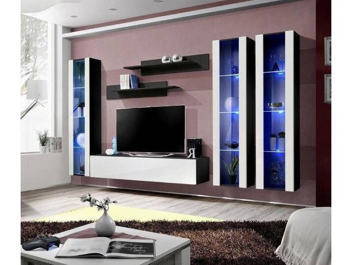 Xlmoebel Wohnwand Designer Wohnzimmer Edle Wandkonsole Hängeschrank Zeitgemäßes Design, (7-St), Hergestellt in Europa, schwarz weiß von OTTO