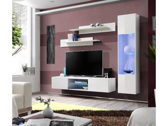 Xlmoebel Wohnwand Designer Wohnzimmer Weiß Möbel Luxus Wandregal Komplett Paket, (4-St., 1x Wohnwand + 1x TV Ständer + 1x Hänge Vitrine + 2x Wandregal) von OTTO