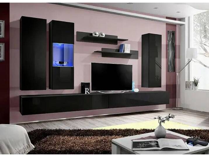 Xlmoebel Wohnwand Designer Wohnzimmereinrichtung TV Regal Set, (7-St., 2x TV Ständer+1x Hänge Vitrine+2x Wandschrank+2x Wandregal) von OTTO