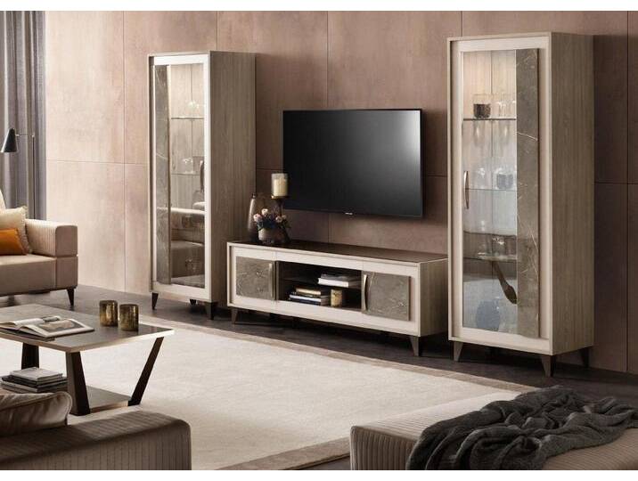 Xlmoebel Wohnwand Designer Wohnzimmermöbel Sideboard 2x Schrank TV-Board Kommode 3 tlg., (3-St., 2x Vitrine + Sideboard), Hergestellt in Europa, braun von OTTO