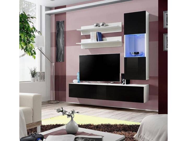 Xlmoebel Wohnwand Edel Holzregal Wohnkombination Designer Möbel Komplettset 4 teilig, (5-St., Wohnwand + TV Ständer + Hänge Vitrine + 2x Wandregale) von OTTO